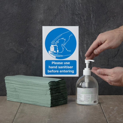 FN840 Vinylsticker A5 'Gelieve bij binnenkomst handreiniger te gebruiken'