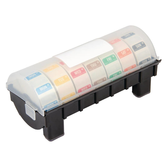 GH474 Hygiplas 2,5cm dispenser inclusief 7 rollen voedseletiketten daglabels oplosbaar