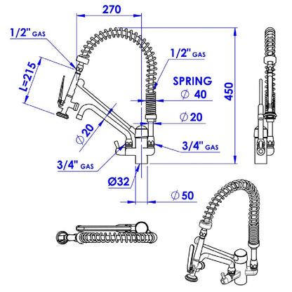CS491 Gastro M lage voorspoeldouche monobloc zwenkkraan handsfree