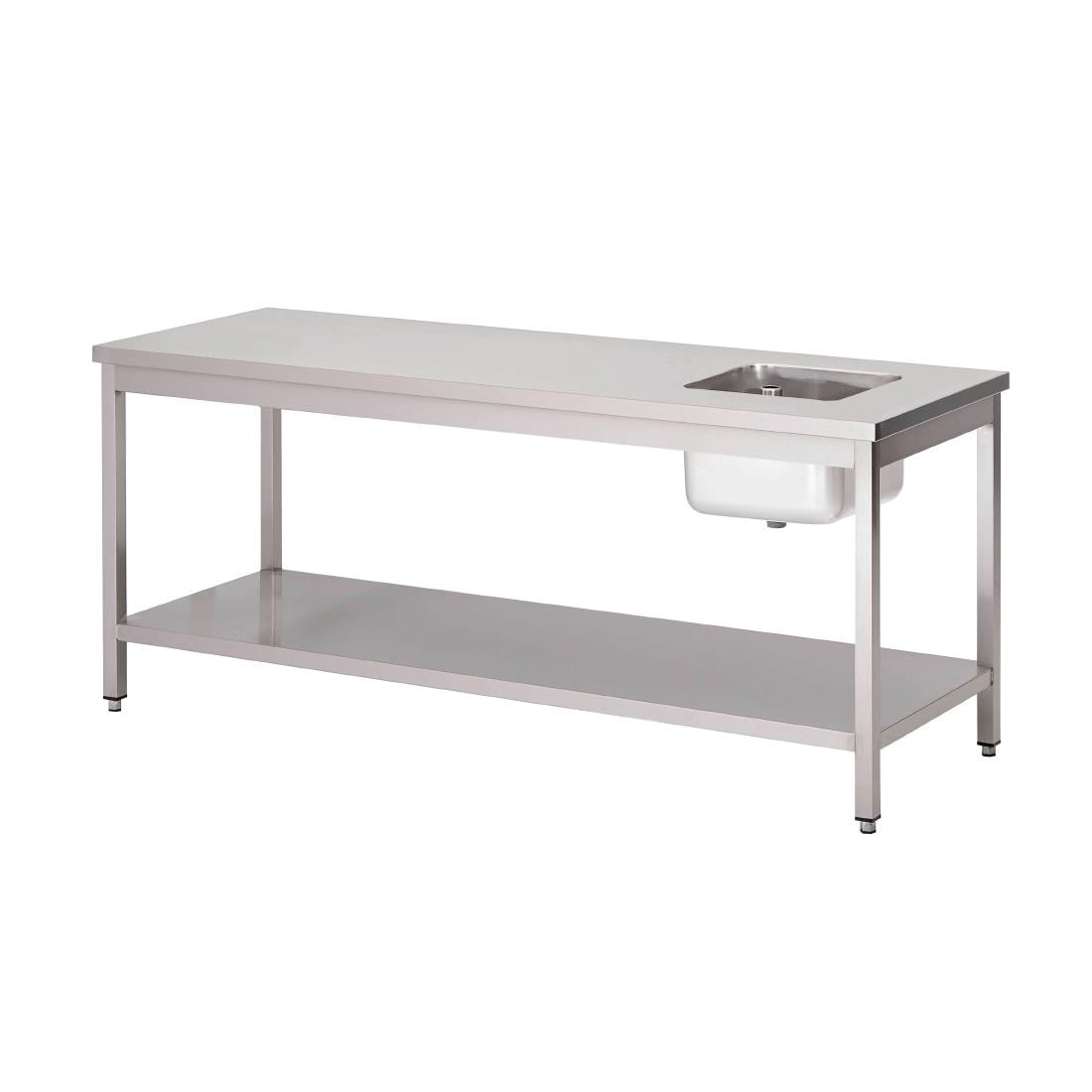 GN139 Gastro M RVS werktafel met spoelbak rechts en onderblad 85x140x70cm