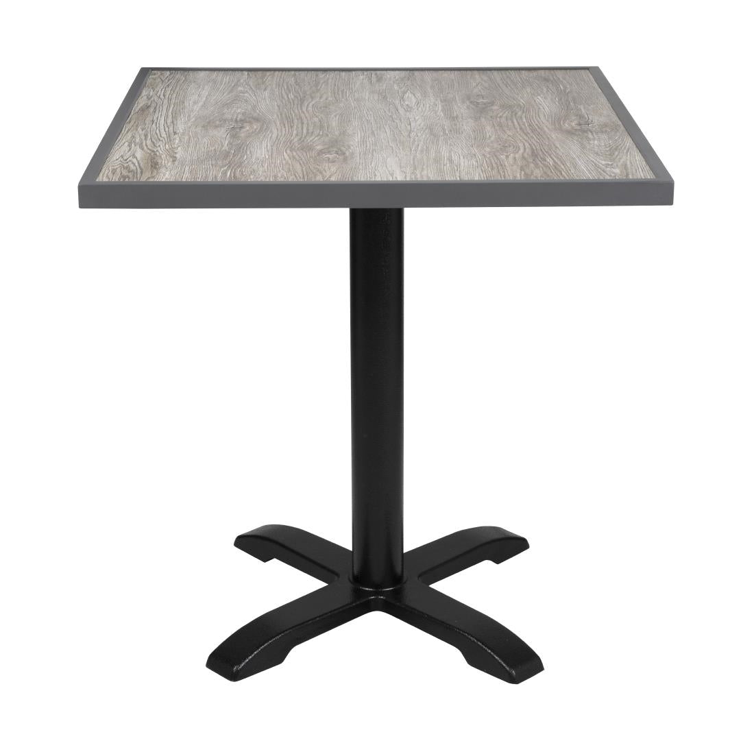 FU515 Bolero Tafelblad Van Gehard Glas Met Houtnerfeffect Voor Buiten, Grijze Rand 700mm