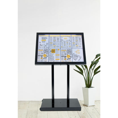 CX074 Securit Teak zwart gecoat LED's informatie 8xA4 display met mast en voet