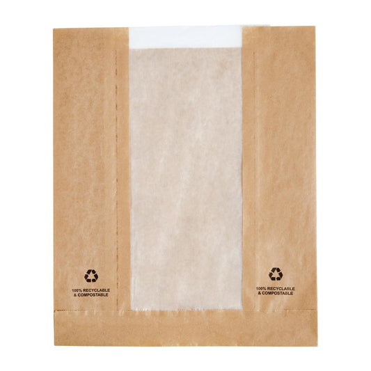 DC875 Fiesta Compostable voedselzakken met pergamijnen venster (1000 stuks)