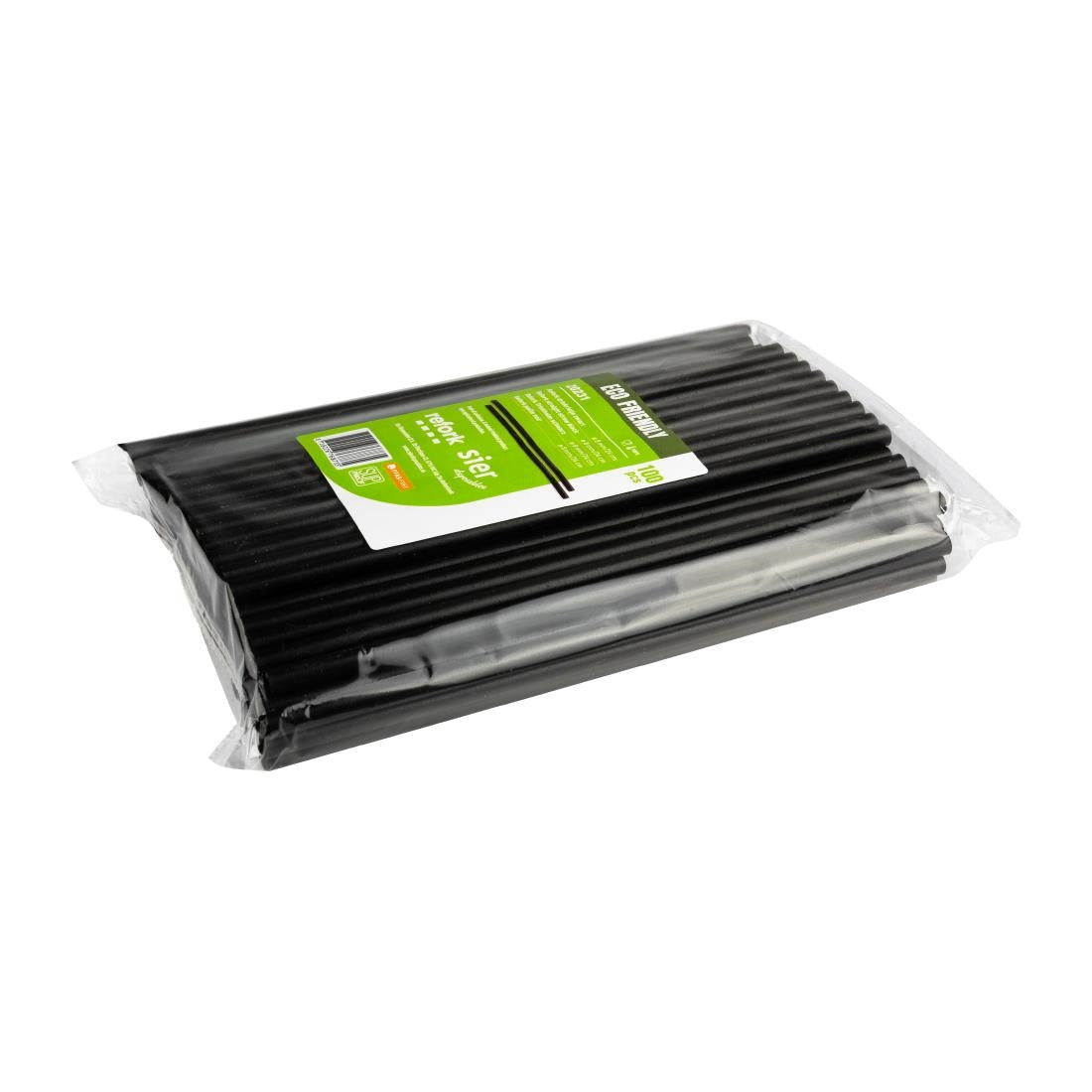 HU496 Sier Diposables Refork rechte rietjes zwart ø 8 mm / 24cm (100 stuks)