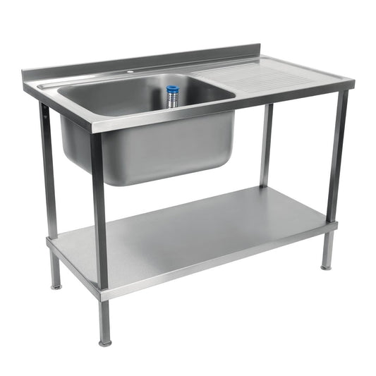 DR382 Holmes volledig gemonteerde enkele RVS spoeltafel afdruiprek rechts 120cm