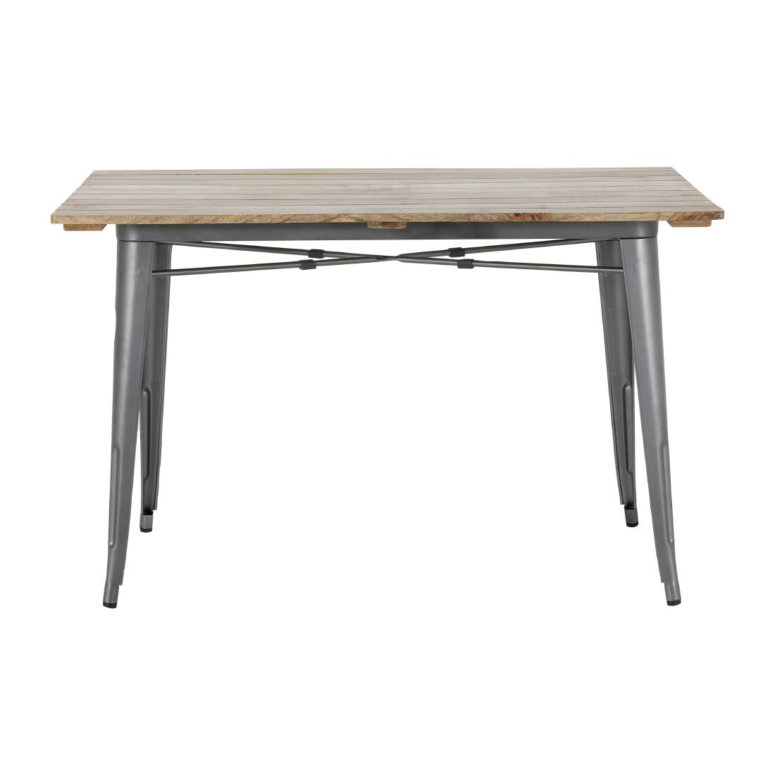 HZ811 Bolero Bistro Eettafel Met Lattenblad Van Mangohout En Donkergrijze Poot 1200mm