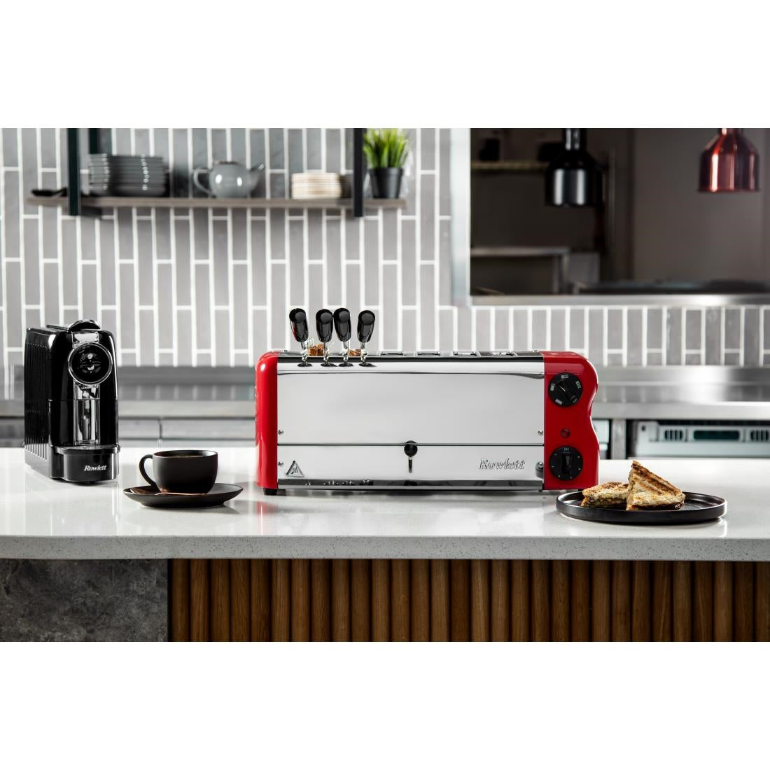 CH188 Rowlett Esprit broodrooster 6 sleuven rood - 2 reserve-elementen en 2 tostihouders