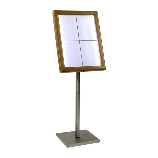 DP529 Securit 4xA4 teakhouten witte LED menukaarthouder met paal en voet