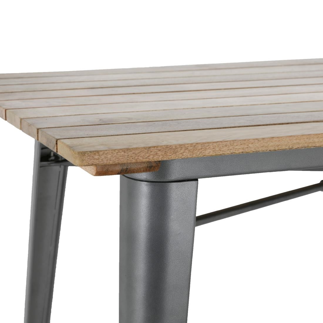 HZ811 Bolero Bistro Eettafel Met Lattenblad Van Mangohout En Donkergrijze Poot 1200mm