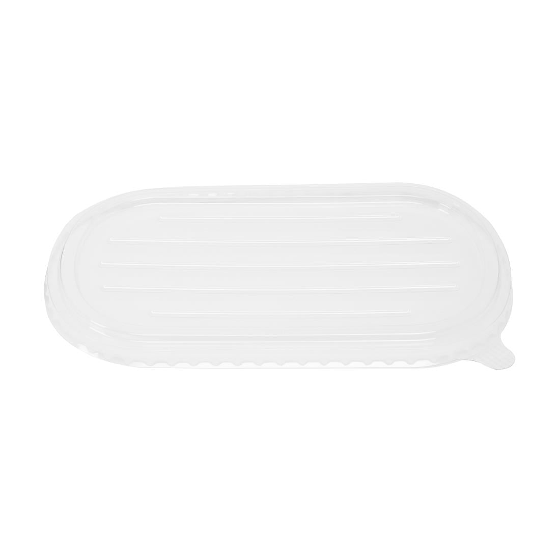 HW630 Fiesta Recycleerbare Pet Deksels Voor Bagasse Ovale Containers (100 stuks)