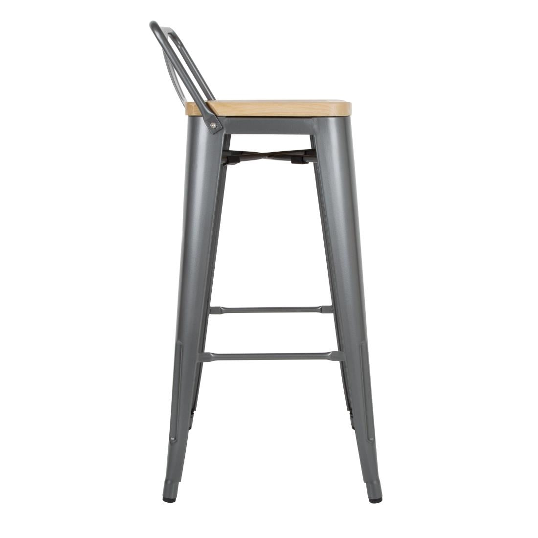 FB624 Bolero Bistro hoge barstoel met houten zitting grijs (4 stuks)