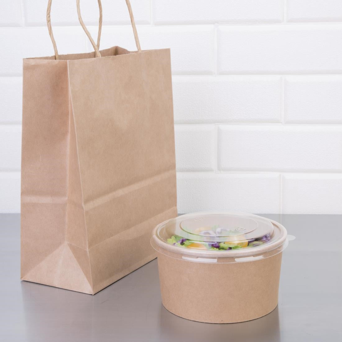 FB198 Fiesta Compostable ronde kraft saladeschaal 1Ltr (300 stuks)