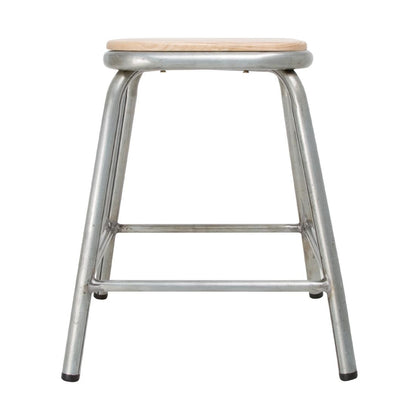 DE478 Bolero lage gegalvaniseerd stalen kruk met houten zitting (4 stuks)