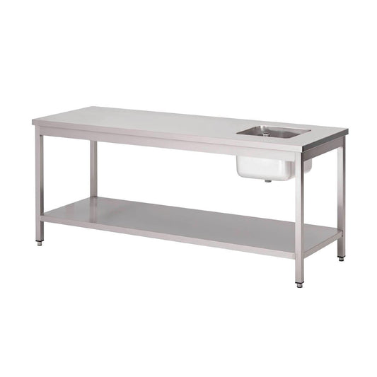 GN140 Gastro M RVS werktafel met spoelbak rechts en onderblad 85x160x70cm