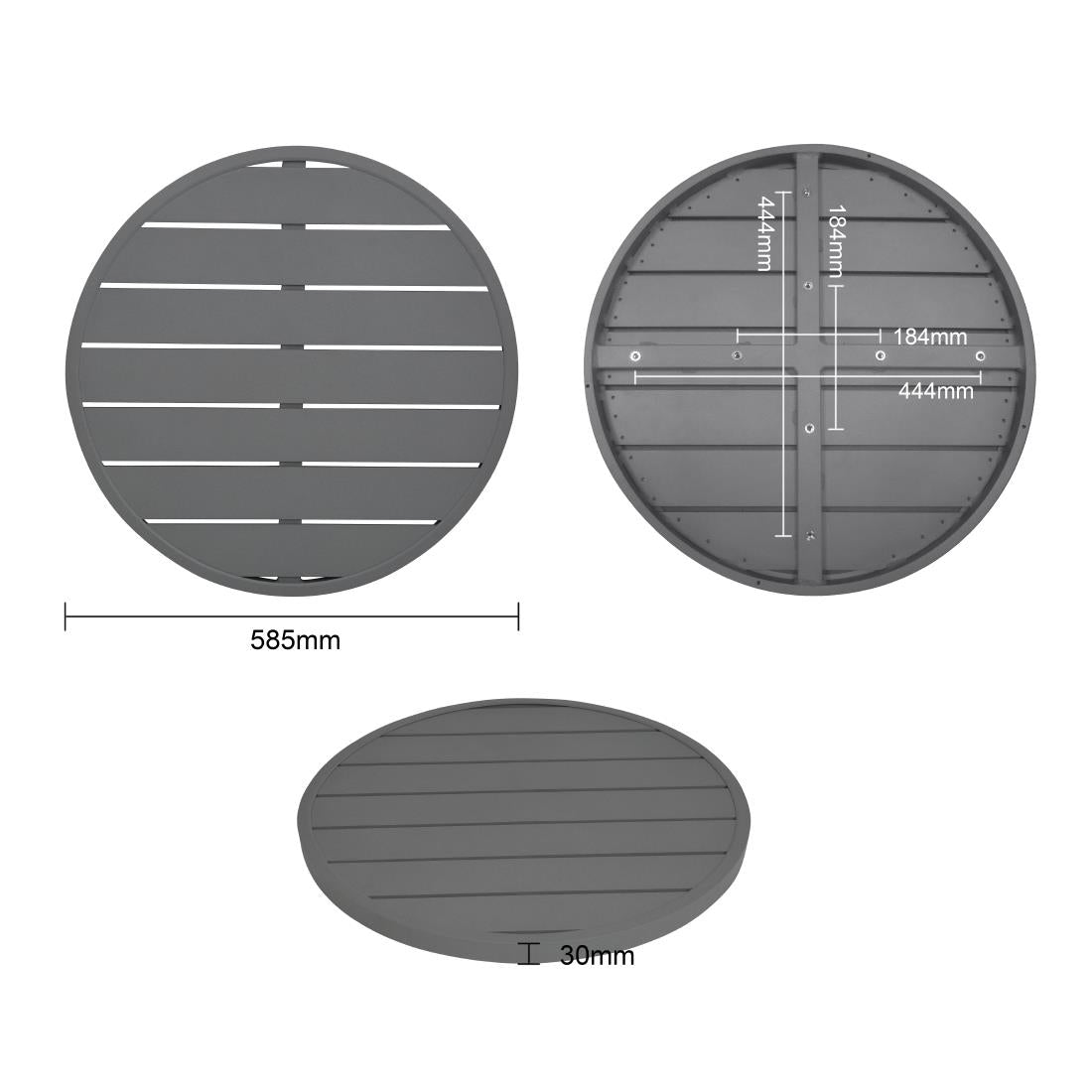 FX037 Bolero Aluminium Rond Tafelblad Donkergrijs 580mm