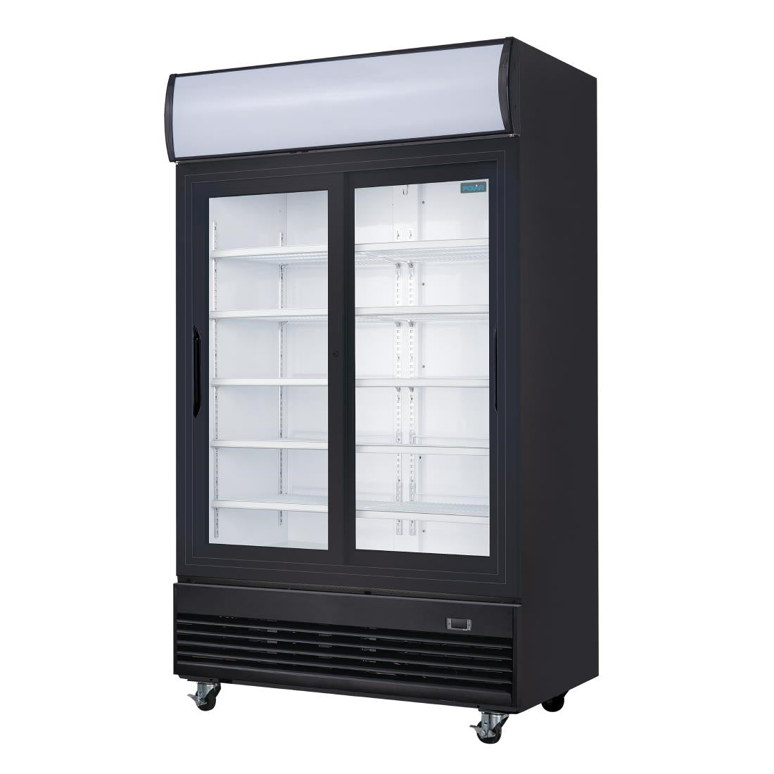 GM814 Polar G-Series Rechtopstaande Schuifdeur Displaykoeling met Lichtbak 950Ltr Zwart