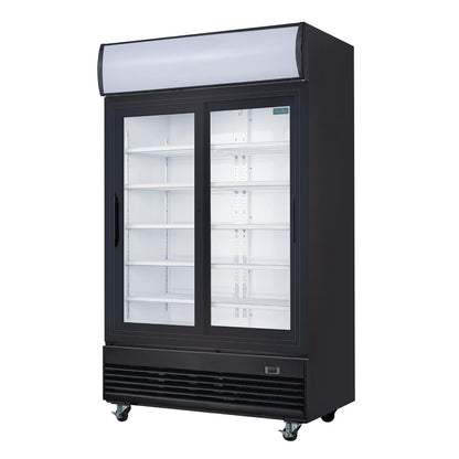 GM814 Polar G-Series Rechtopstaande Schuifdeur Displaykoeling met Lichtbak 950Ltr Zwart
