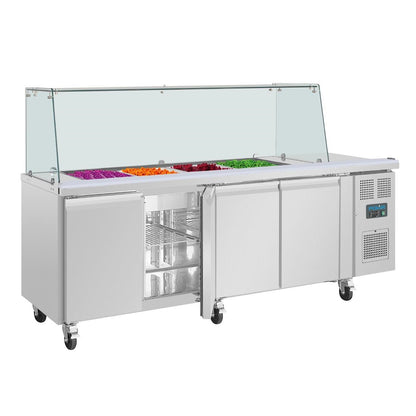 UA019 Polar U-serie vierdeurs saladette met vierkant kuchscherm