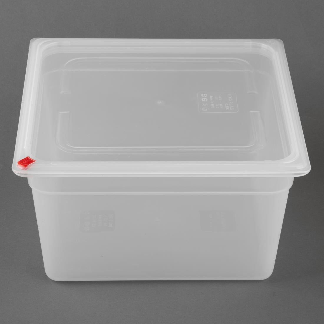 HZ352 Hygiplas Click PP GN Container 2/3 met deksel & 7 kleurenclips 200mm 16.1Ltr (4 stuks)