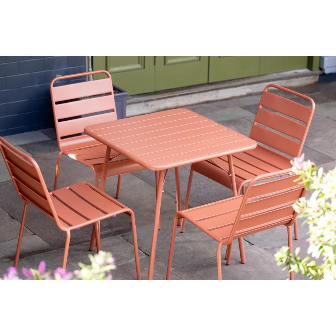 CK063 Bolero terracotta gelateerde stalen zijstoelen (4 stuks)