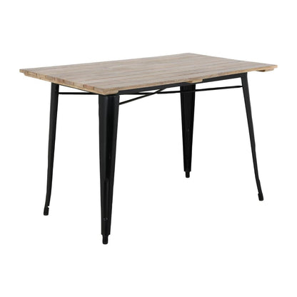 HZ810 Bolero Bistro Eettafel Met Mangohouten Lattenblad En Zwarte Poot 1200mm