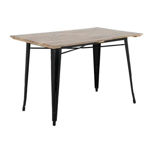 HZ810 Bolero Bistro Eettafel Met Mangohouten Lattenblad En Zwarte Poot 1200mm