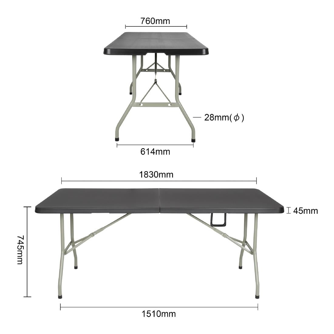 HZ169 Bolero Rechthoekige Centraal Opvouwbare Tafel 6ft Zwart