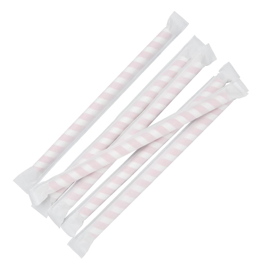 FP443 Fiesta Compostable composteerbare papieren smoothierietjes 210mm rood-wit  Individueel verpakt (250 stuks)