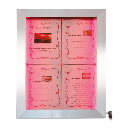 CU937 Securit RVS Gekleurde LED's 4xA4 informatiedisplay (excl paal en voet)