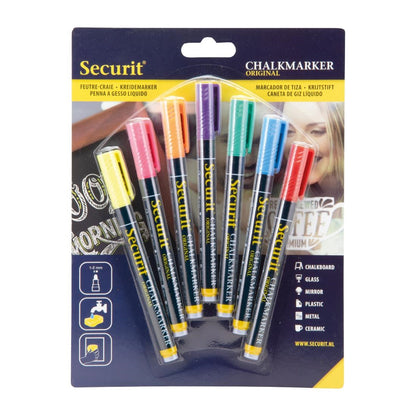 CU919 Securit Liquid krijtstift 1-2mm Penpunt in rood, blauw, geel, groen, roze, oranje, violet (7 stuks)