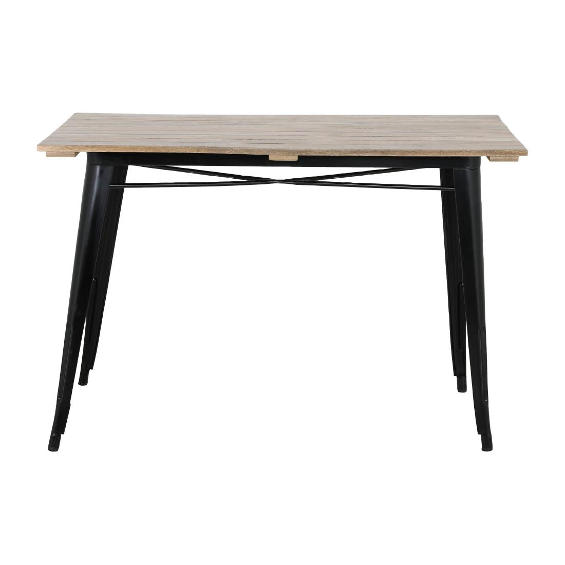 HZ810 Bolero Bistro Eettafel Met Mangohouten Lattenblad En Zwarte Poot 1200mm