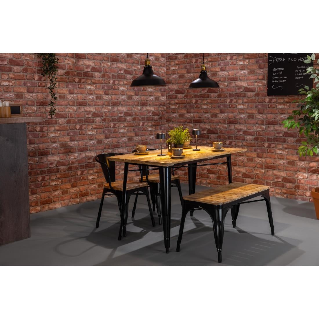 HZ816 Bolero Bistro Bank Met Latten Van Mangohout Zwart 850 mm (2 stuks)