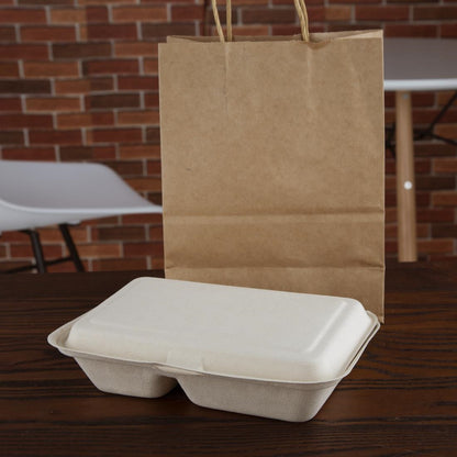 FC541 Fiesta Compostable composteerbare bagasse voedseldozen 2 compartimenten natuurlijke kleur 253mm (200 stuks)
