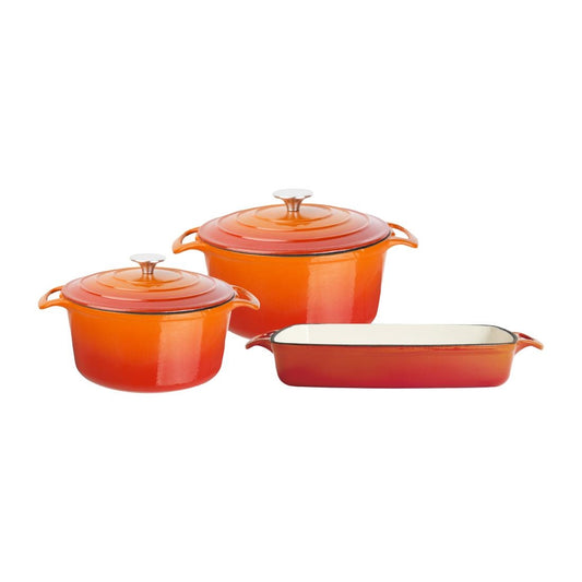 SA728 Vogue Gietijzeren Kookgerei 3-Delige Set - Oranje