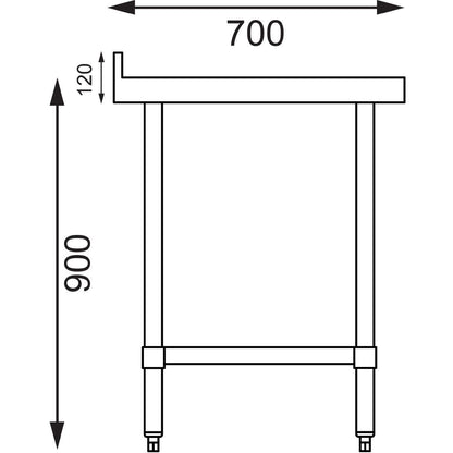 GJ505 Vogue RVS werktafel met achteropstand 90x60x70cm