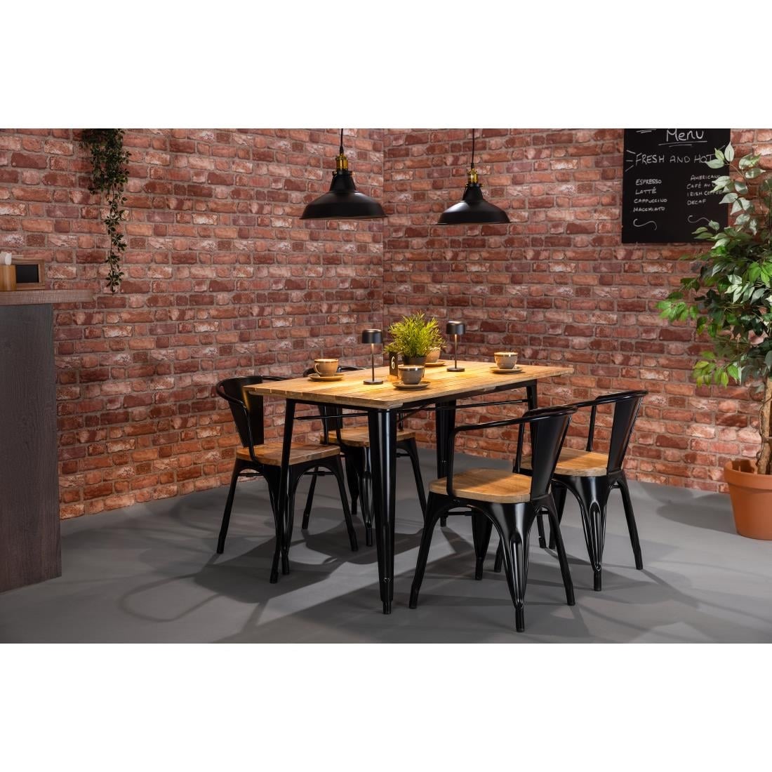HZ810 Bolero Bistro Eettafel Met Mangohouten Lattenblad En Zwarte Poot 1200mm