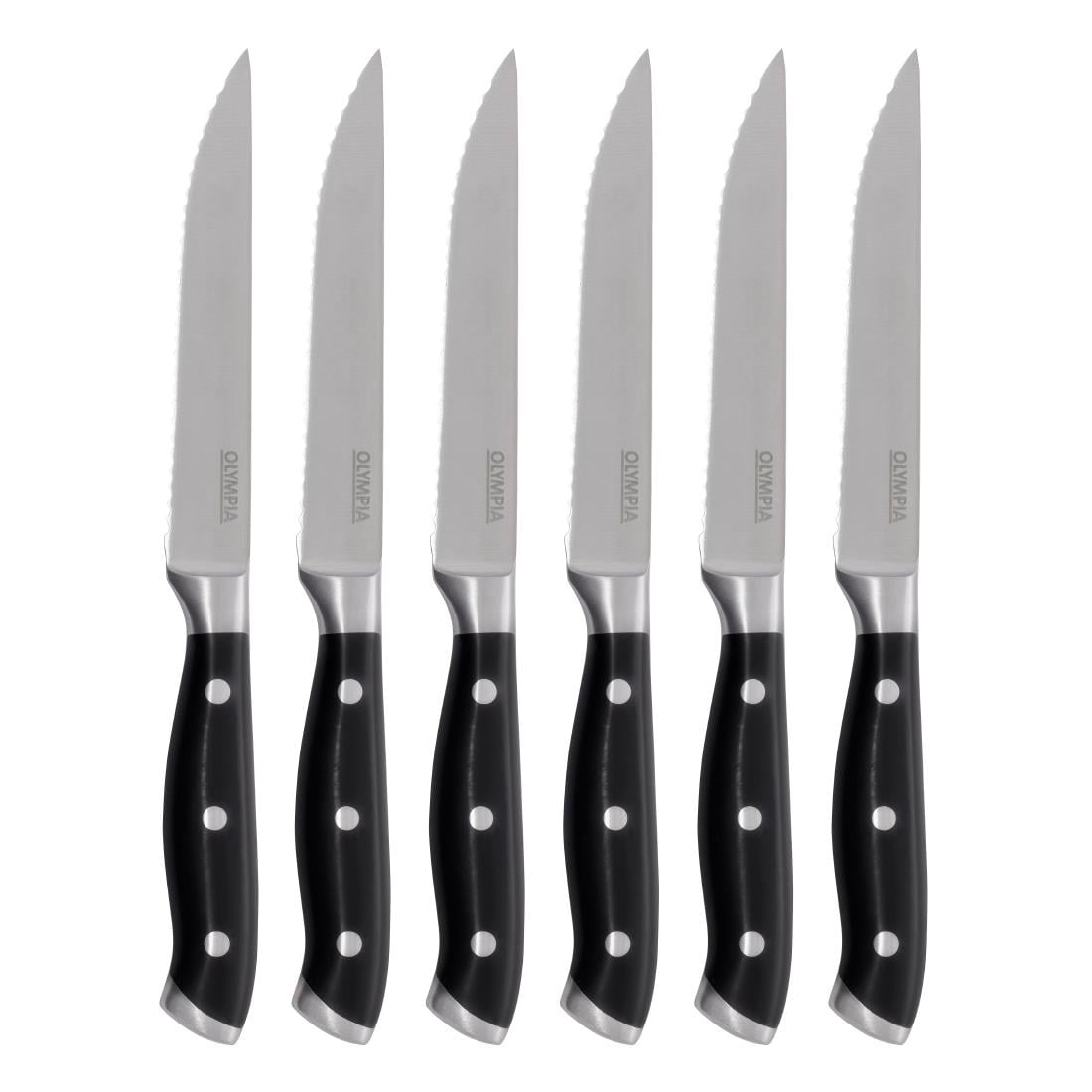 GR919 Olympia Premium Geklonken Steakmessen Met Zwarte Abs Handvatten (6 stuks)