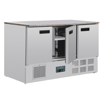 CL109 Polar G-serie 3-deurs koelwerkbank met marmeren werkblad 368Ltr