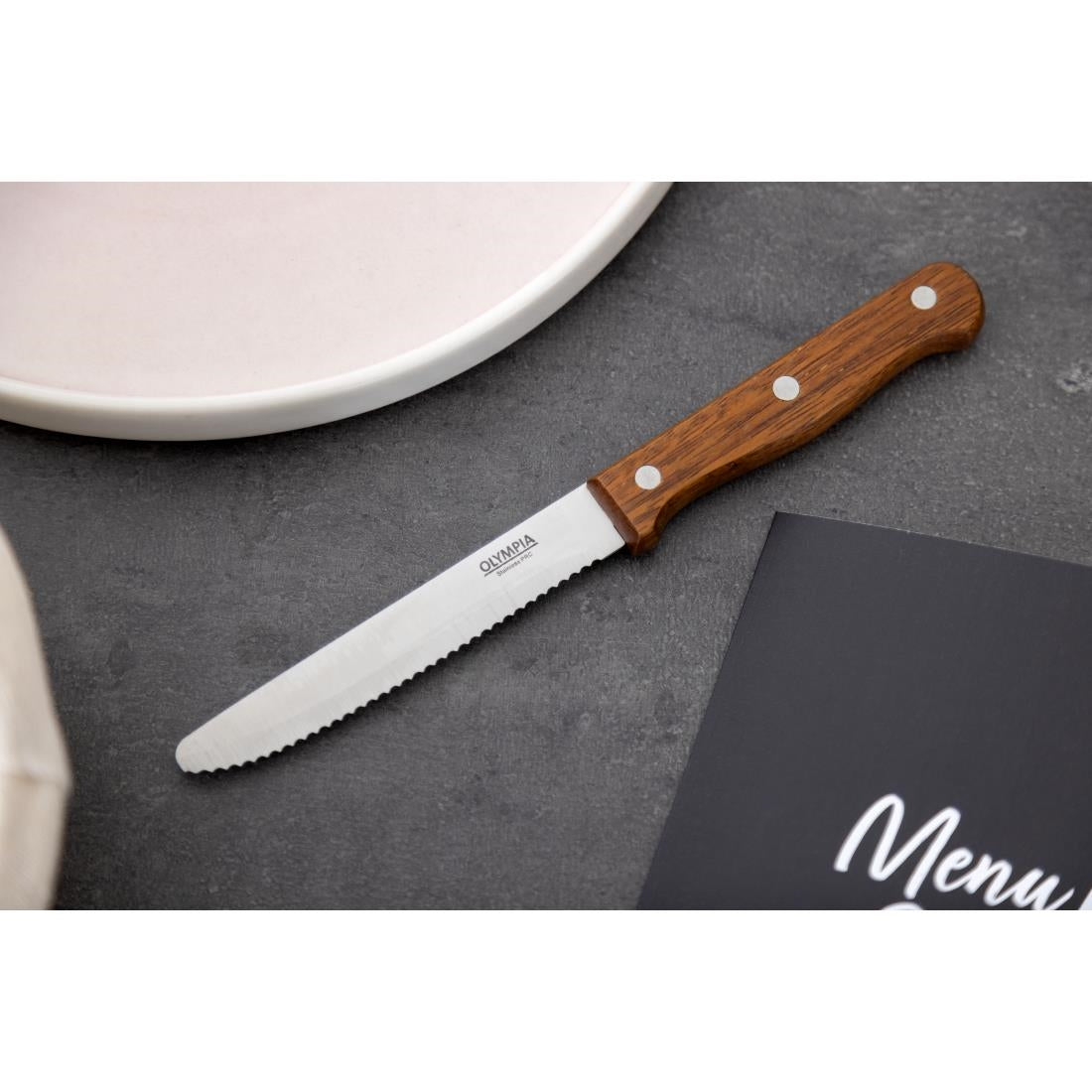 CS717 Olympia steakmessen met ronde punt hout (12 stuks)