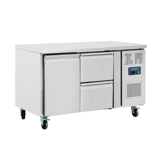 GD873 Polar U-serie koelwerkbank 1 deur en 2 laden 282L