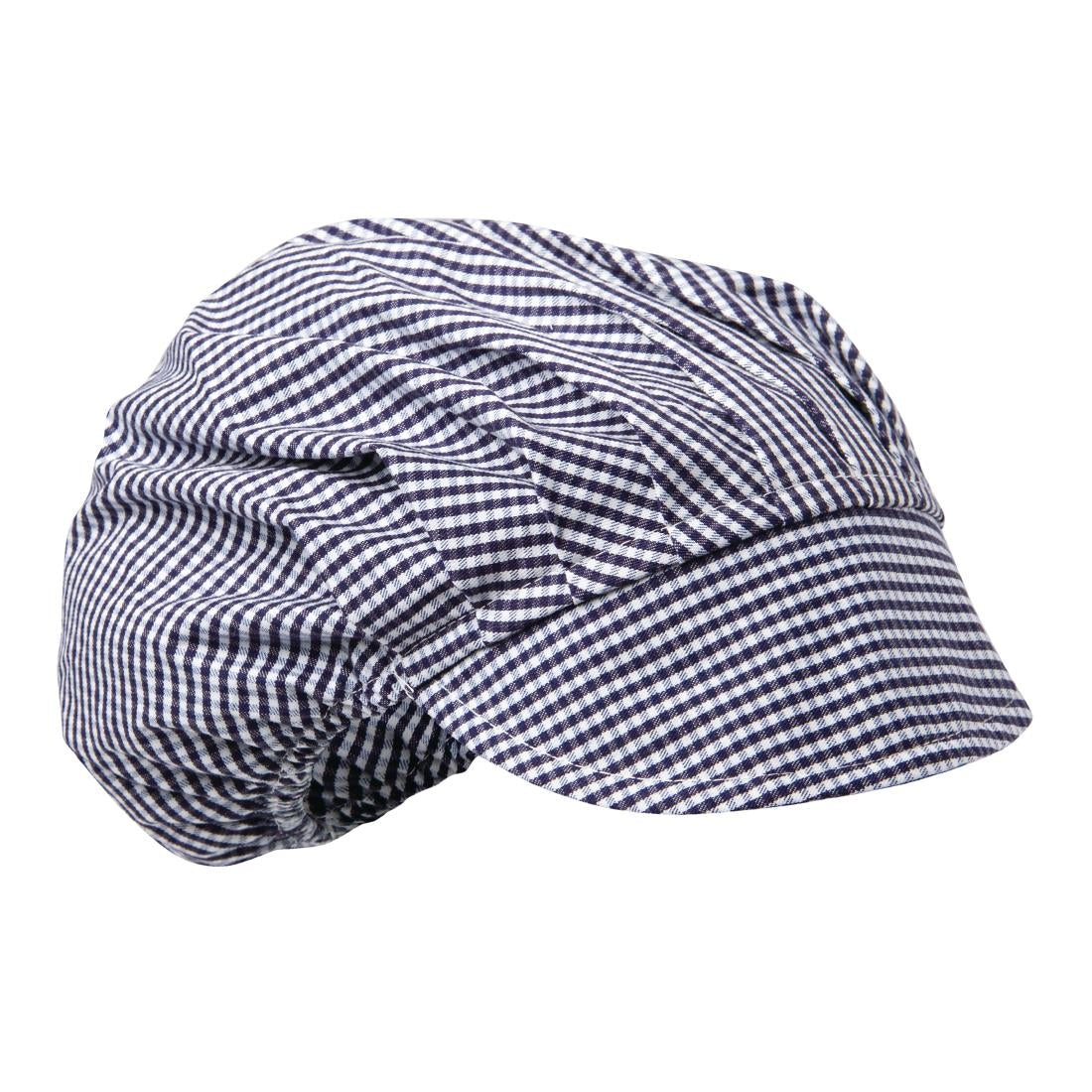 B257 Whites polykatoen koksmuts met klep blauw-wit geruit