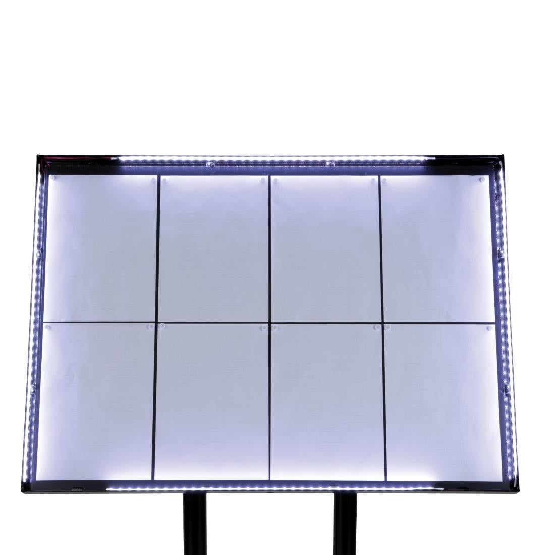 CX074 Securit Teak zwart gecoat LED's informatie 8xA4 display met mast en voet