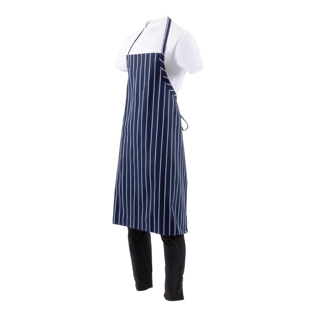 B249 Chef Works Premium geweven schort blauw-wit gestreept