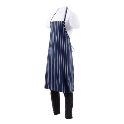 B249 Chef Works Premium geweven schort blauw-wit gestreept