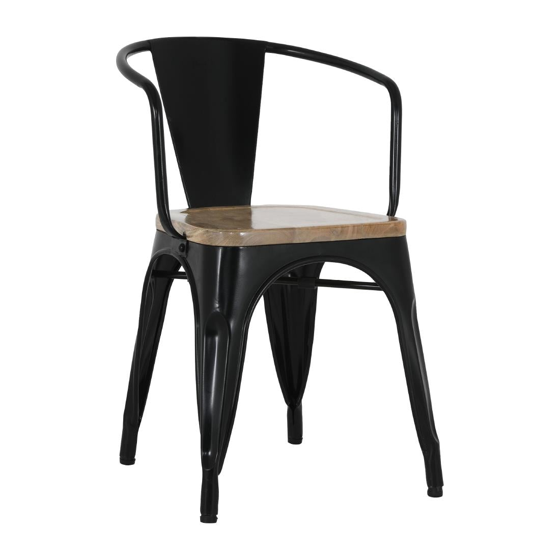 HZ804 Bolero Bistro Curve Armstoelen met Houten Zitting Zwart (4 stuks)