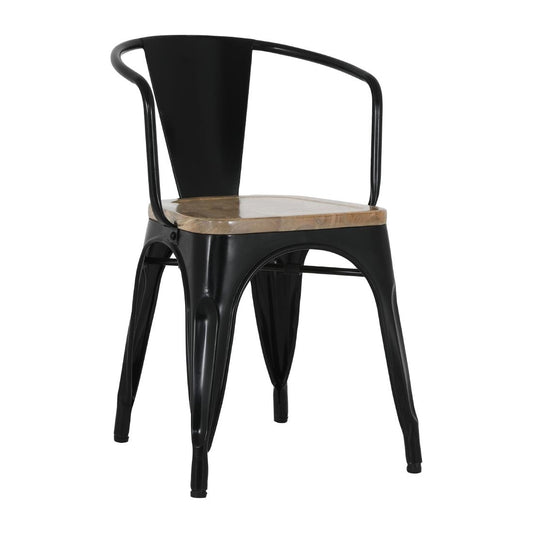 HZ804 Bolero Bistro Curve Armstoelen met Houten Zitting Zwart (4 stuks)