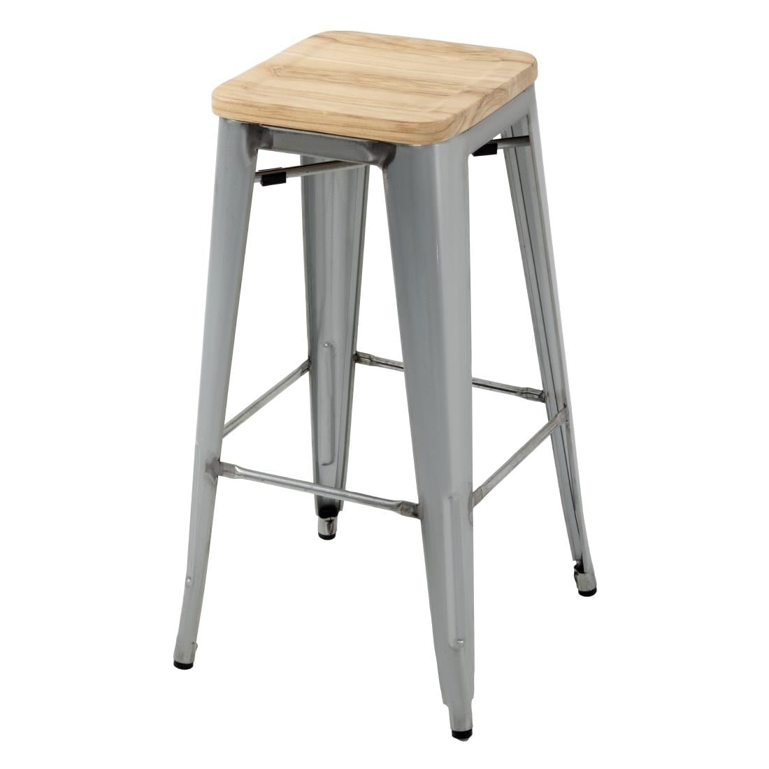 GM638 Bolero Bistro Hoge Krukken Met Houten Zitkussen, Gegalvaniseerd Staal (4 Stuks)