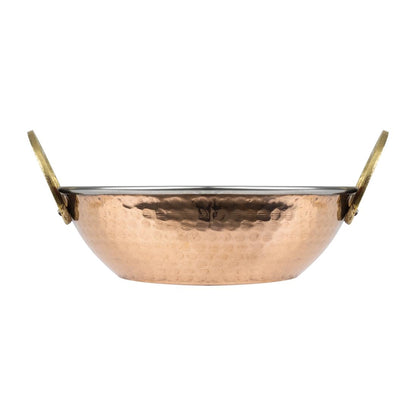 HY129 Olympia Koperen Kadai Schotel Roestvrij Staal Messing Handvatten 660ml