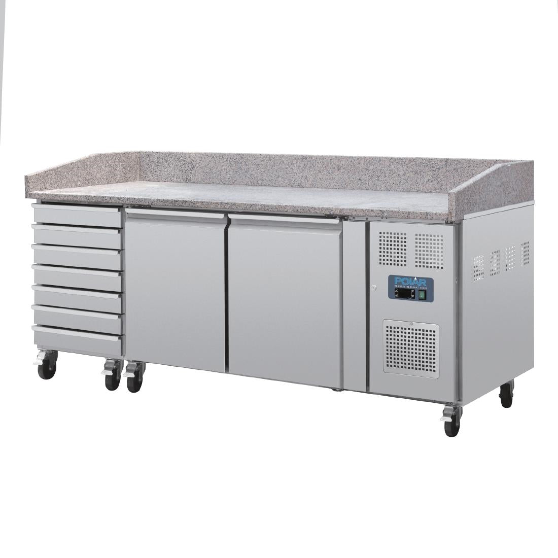 UA080 Polar U-Serie Dubbele Deur Pizzacounter met Granieten Blad en Deegladen 290Ltr