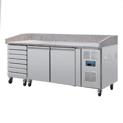 UA080 Polar U-Serie Dubbele Deur Pizzacounter met Granieten Blad en Deegladen 290Ltr